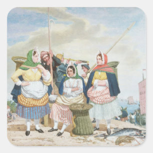 魚市場by the Sea, c.1860 (キャンバス上油) スクエアシール