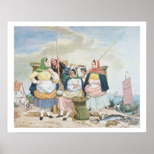 魚市場by the Sea, c.1860 (キャンバス上油) ポスター
