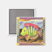 魚市松模様に縁ど#3 マグネット (正面/裏面)