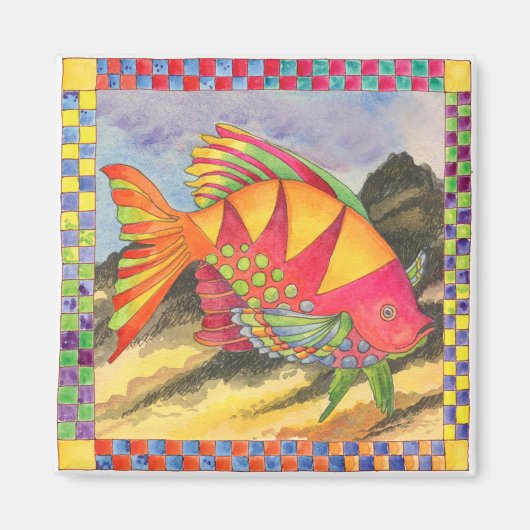 魚市松模様に縁ど#4 マグネット (正面)