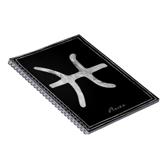 魚座が銀の様式星占いのシンボルを打つ ノートブック (右側)