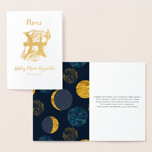 魚座の占星術 | パーソナライズされた〔占星術の〕十二宮図標識 箔カード (ディスプレー)