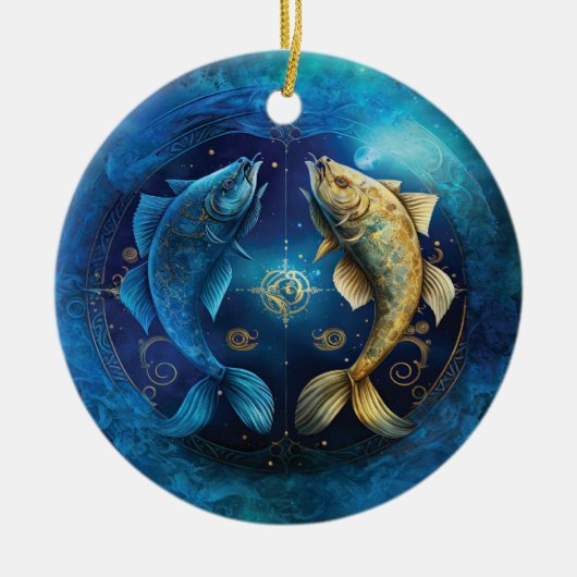 魚座の星座の水彩デザイン セラミックオーナメント (正面)