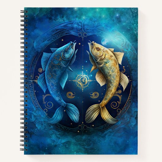 魚座の星座の水彩デザイン ノートブック (正面)