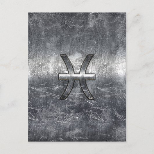 魚座の星座マークをグランジスチールスタイルでプリント ポストカード (正面)