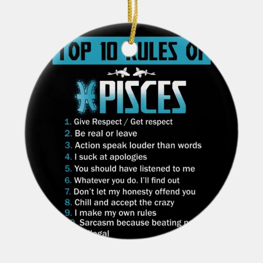 魚座の規則のトップ10誕生日 セラミックオーナメント (正面)