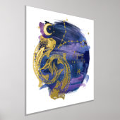 魚座の魚のサイン〔占星術の〕十二宮図カスタム誕生日 箔ポスター (レイダウン)