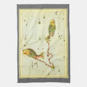 魚座の魚、ヴィンテージ星座天体図ウラニアの鏡 キッチンタオル (縦)