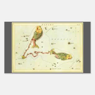 魚座の魚、ヴィンテージ星座天体図「ウラニアの鏡」 長方形シール