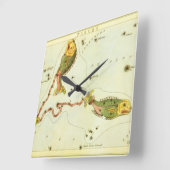 魚座の魚、ヴィンテージ星座天文鏡 スクエア壁時計 (傾斜)