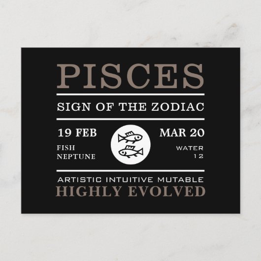 魚座の〔占星術の〕十二宮図の占星術の印 ポストカード (正面)