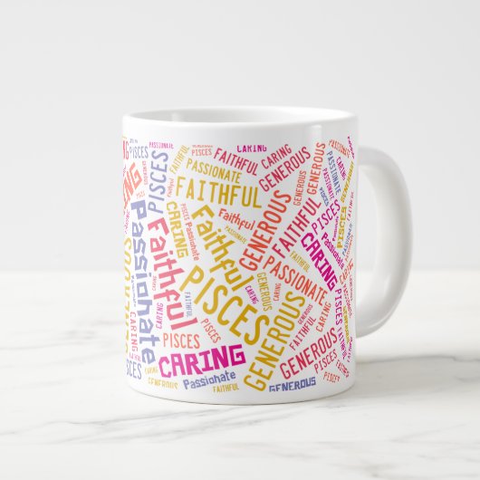 魚座の〔占星術の〕十二宮図記号の文字パターン ジャンボコーヒーマグカップ (正面右)
