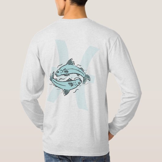 魚座ザフィッシュ〔占星術の〕十二宮図占星術のアクアブルー Tシャツ (裏面)
