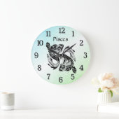 魚座ザフィッシュ〔占星術の〕十二宮図時計グリーン ラージ壁時計 (ホーム)