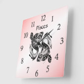 魚座ザフィッシュ〔占星術の〕十二宮図時計ピンク スクエア壁時計 (傾斜)