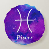 魚座シンボルパープルブルー宇宙星雲 ラウンドクッション (裏面)