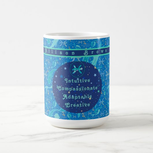 魚座ブルースパーソナライズされた〔占星術の〕十二宮図特性 コーヒーマグカップ (中央)