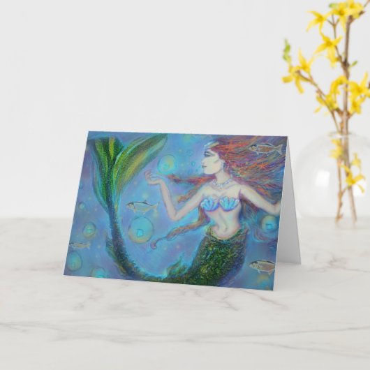魚座マーメイド誕生日グリーティングカード カード (黄色い花)