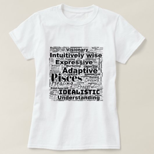 魚座ワードクラウド〔占星術の〕十二宮図インスピレーションTシャツ Tシャツ (デザイン正面)
