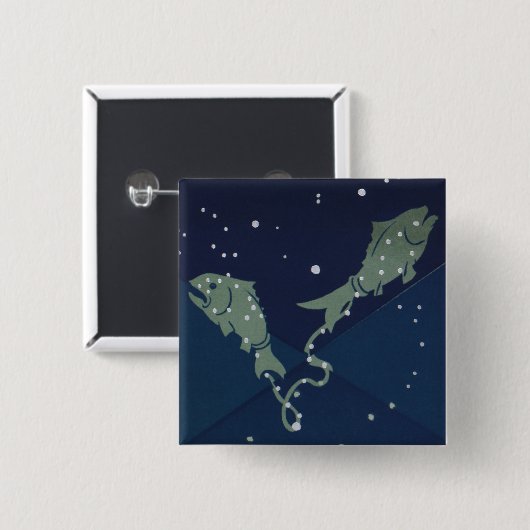 魚座ヴィンテージ〔占星術の〕十二宮図占星術 缶バッジ (正面&裏面)