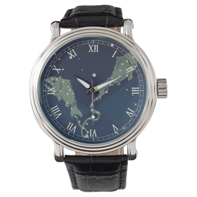 魚座ヴィンテージ〔占星術の〕十二宮図占星術 腕時計 (正面)