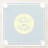 魚座占星術イエローブルーミニマモダンリスト ガラスコースター (裏面)