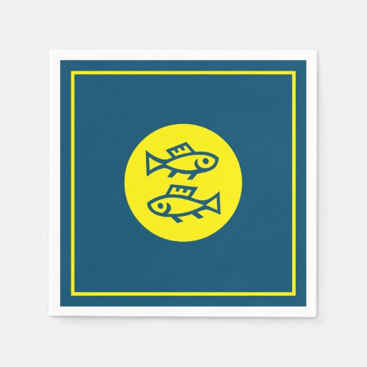 魚座占星術イエローブルーミニマモダンリスト スタンダードカクテルナプキン (正面)