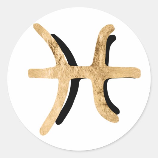 魚座金ゴールド黒いテクスチャ〔占星術の〕十二宮図星座 ラウンドシール (正面)