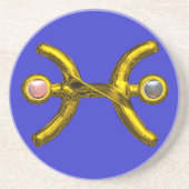 魚座金ゴールド〔占星術の〕十二宮図誕生日ジュエル、パールブルー コースター (正面)