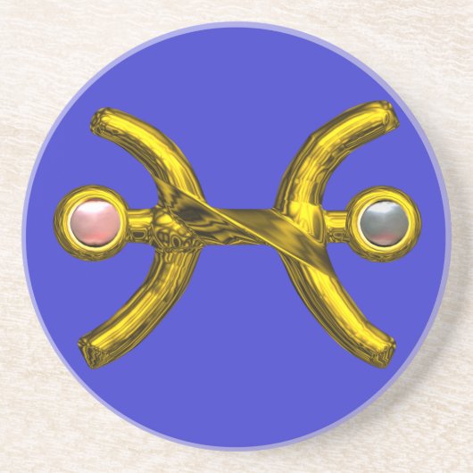 魚座金ゴールド〔占星術の〕十二宮図誕生日ジュエル、パールブルー コースター (正面)