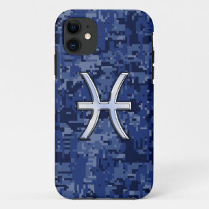 魚座 シルバー ロゴ ネイビー デジタル カモフラージュ iPhone 11 ケース