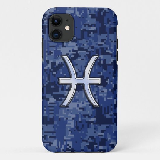 魚座 シルバー ロゴ ネイビー デジタル カモフラージュ Case-Mate iPhoneケース (裏面)