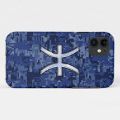魚座 シルバー ロゴ ネイビー デジタル カモフラージュ Case-Mate iPhoneケース (裏面(横))