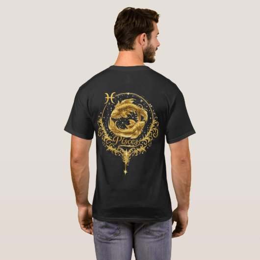 魚座 ユニーク 星座、スターサイン  Tシャツ (裏面フル)
