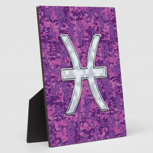 魚座〔占星術の〕十二宮図オン明るい赤紫色ピンクデジタルカモフラージュ フォトプラーク (側面)
