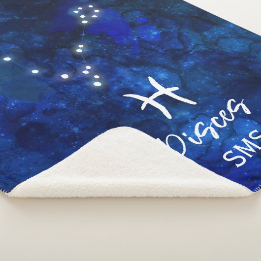 魚座〔占星術の〕十二宮図コンステレーションブルー銀河系モノグラム シェルパブランケット (3/4)