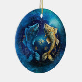 魚座〔占星術の〕十二宮図サインウォーター色デザイン セラミックオーナメント (右)