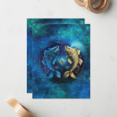 魚座〔占星術の〕十二宮図サインウォーター色デザイン ノートカード (正面/裏面インサイチュ)