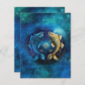 魚座〔占星術の〕十二宮図サインウォーター色デザイン ノートカード (正面/裏面)