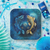 魚座〔占星術の〕十二宮図サインウォーター色デザイン ペーパープレート (パーティー)