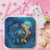 魚座〔占星術の〕十二宮図サインウォーター色デザイン ペーパープレート (パーティー)