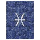 魚座〔占星術の〕十二宮図サインオンネイビーブルーデジタルカモフラージュ クリップボード (裏面)