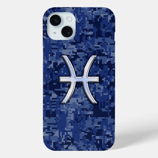 魚座〔占星術の〕十二宮図サインオンネイビーブルーデジタル迷彩柄 Case-Mate iPhoneケース (裏面)