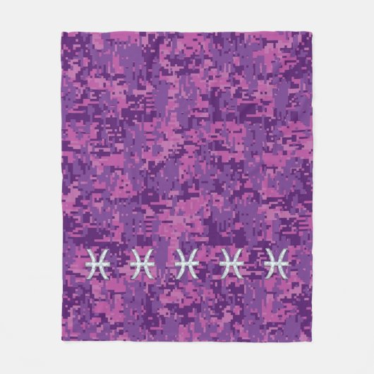魚座〔占星術の〕十二宮図サインオンピンクデジタル迷彩柄 フリースブランケット (正面)