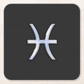 魚座〔占星術の〕十二宮図サインオンブラックスネークスキンデコール スクエアペーパーコースター (正面)