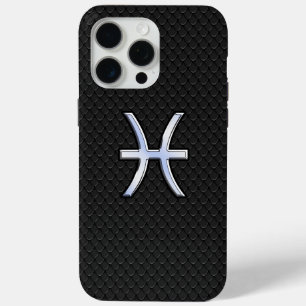 魚座〔占星術の〕十二宮図サインオンブラックスネークスキンデコール iPhone 15 PRO MAXケース