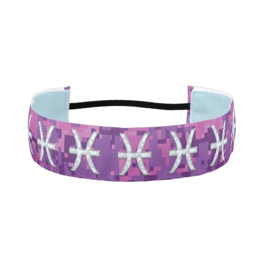 魚座〔占星術の〕十二宮図サインオン明るい赤紫色ピンクデジタル迷彩柄 アスレチックヘッドバンド (正面)