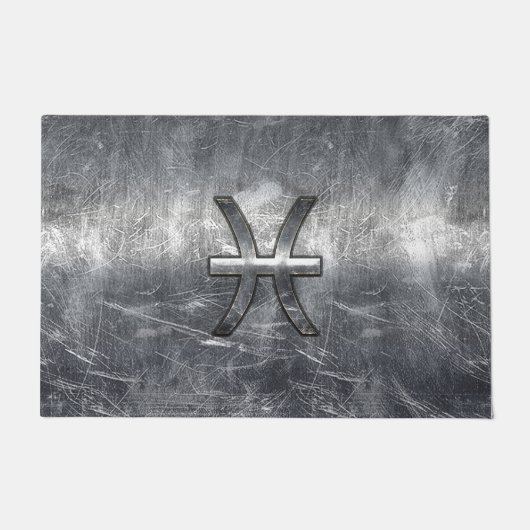 魚座〔占星術の〕十二宮図サイングランジイン銀鋼スタイル ドアマット (正面)