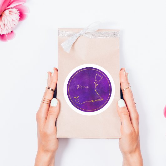 魚座〔占星術の〕十二宮図サインゴールドフォイル星座 ラウンドシール