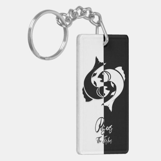 魚座〔占星術の〕十二宮図サイン、白黒キーチェーン キーホルダー (正面左)